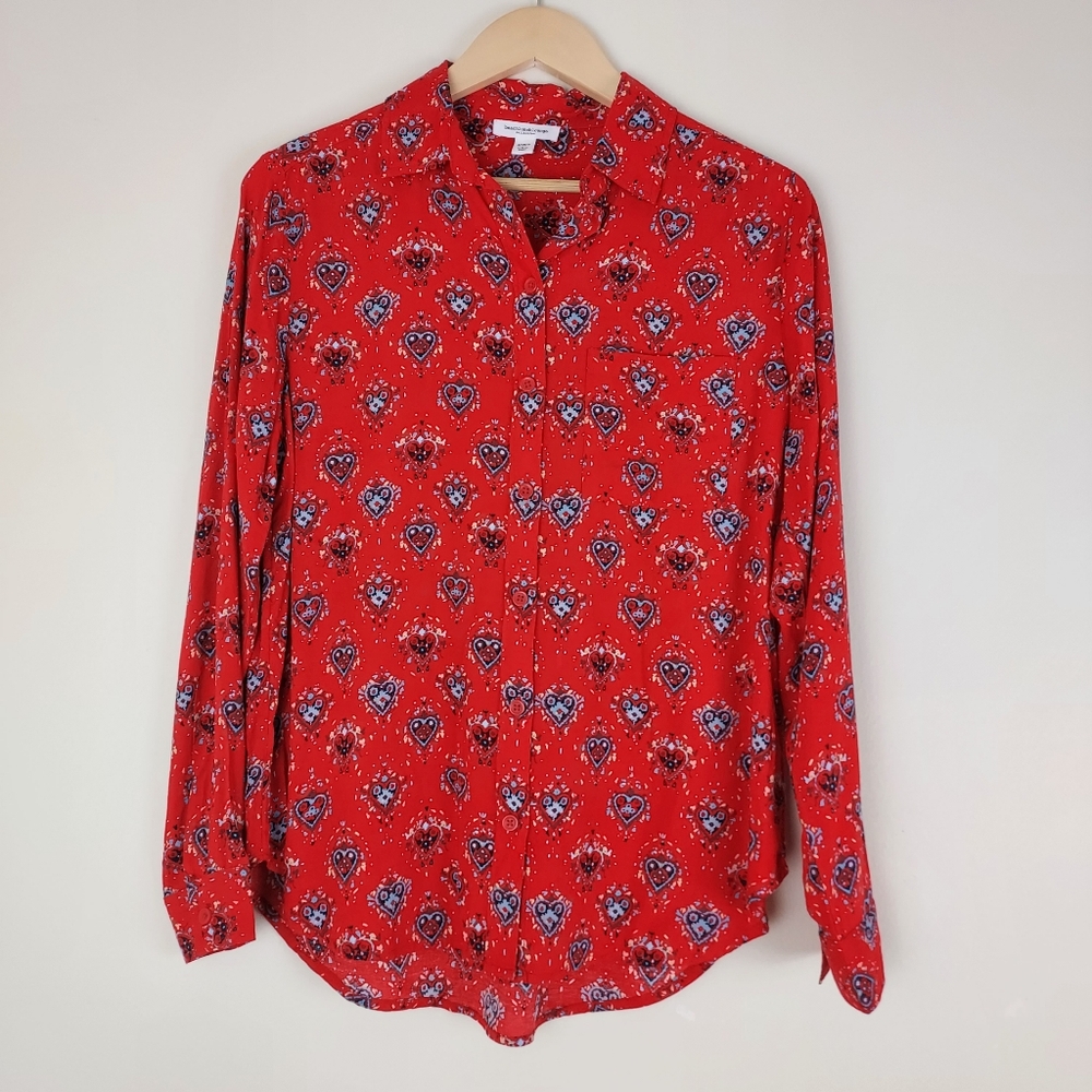 Beach Lunch Lounge Collared Button-down Size S Cuffed Viscose Long Sleeve Top